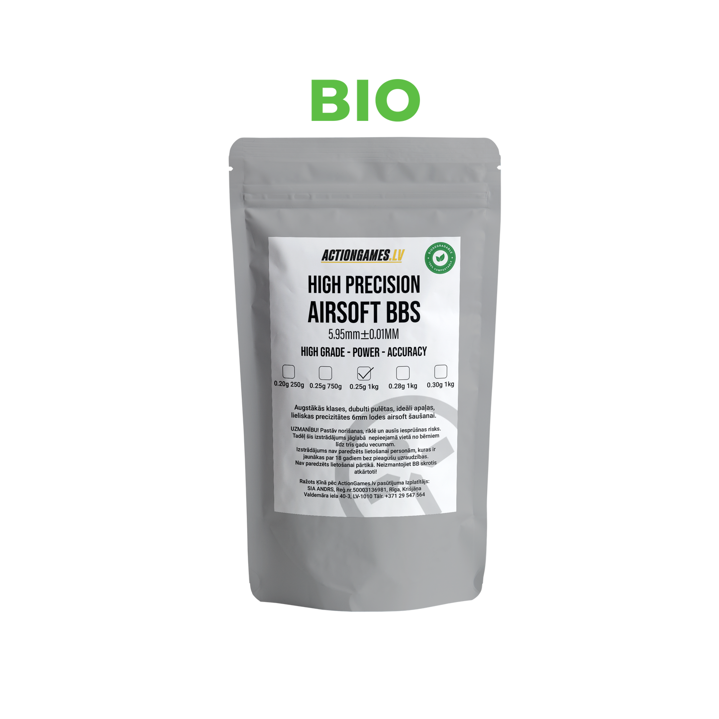 ActionGames.lv Augstas Precizitātes BIO BBs 0.25g - 1 Kg.