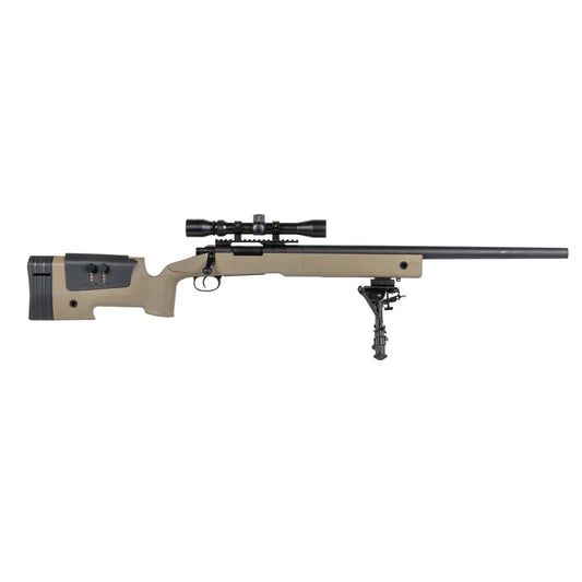 SA-S02 CORE™ High Velocity Snaipera Šautenes Airsoft Upgraded Replika Ar Tēmēkli Un Divkāji - Tan
