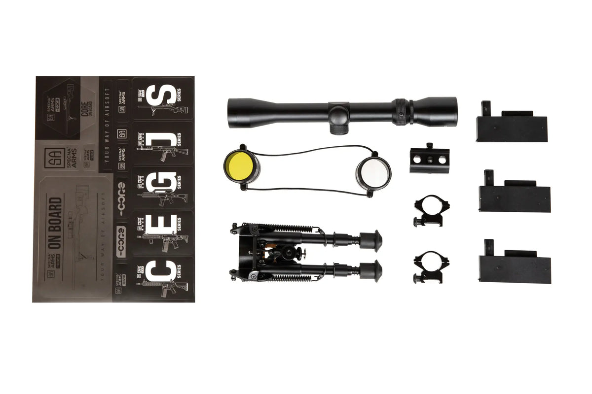 SA-S02 CORE™ High Velocity Snaipera Šautenes Airsoft Replika Ar Tēmēkli Un Divkāji - Black