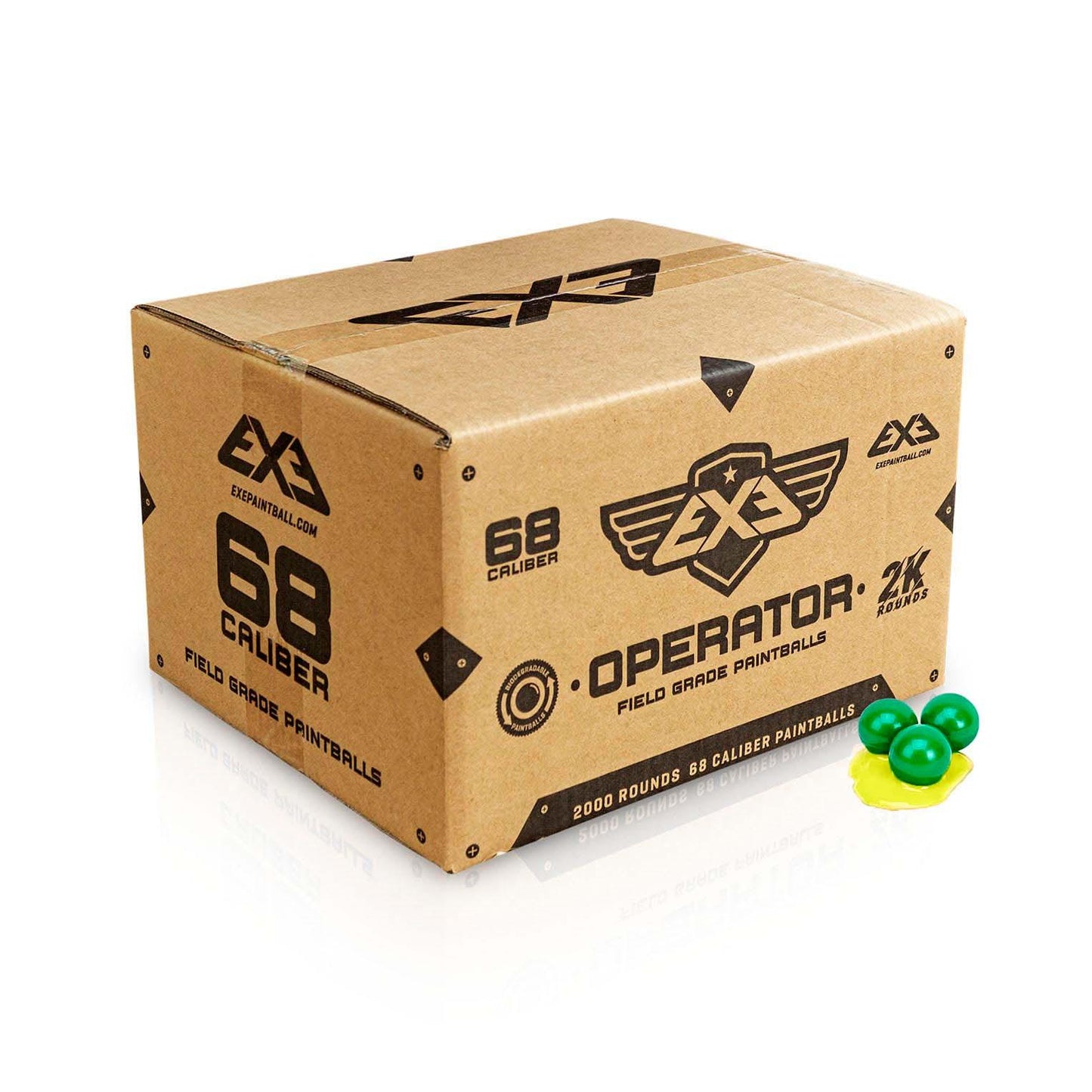 Шарики для пейнтбола EXE Operator 68 калибра - зелёные/жёлтые