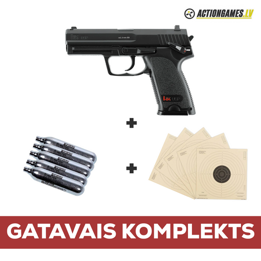 Komplekts | H&K USP Pistoles Replika + 5gab. 12g CO2 Kapsula + 5gab. Umarex Mērķi